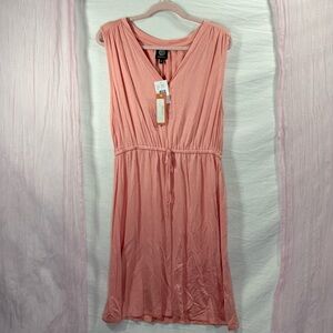 Bobeau Peach Sleeveless V-Neck Midi Dress Drawstring Waist Size XL NWT